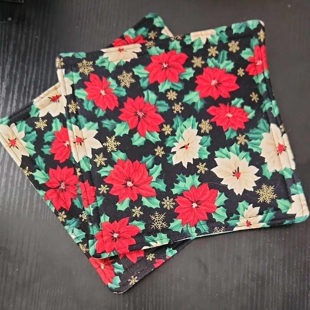Festive Floral Poinsettia Potholders